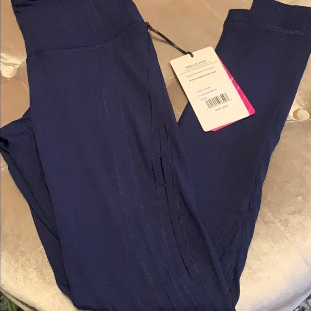 Yogalicious navy blue leggings w cut outs on legs